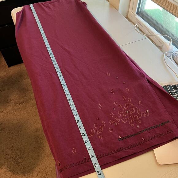 Vintage 90s Magenta Sleeveless Stone Beaded Embroidered Maxi Dress - Picture 11 of 13